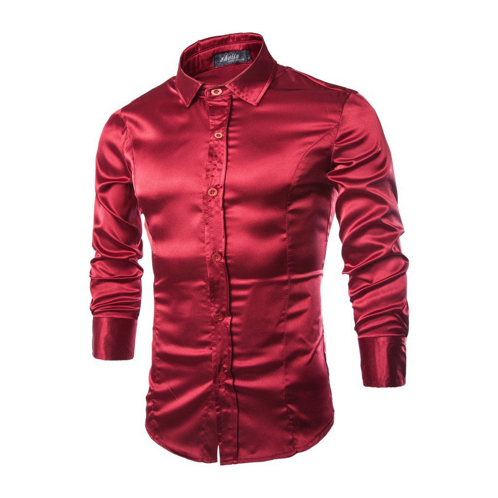 Chemise brillante à manches longues slim