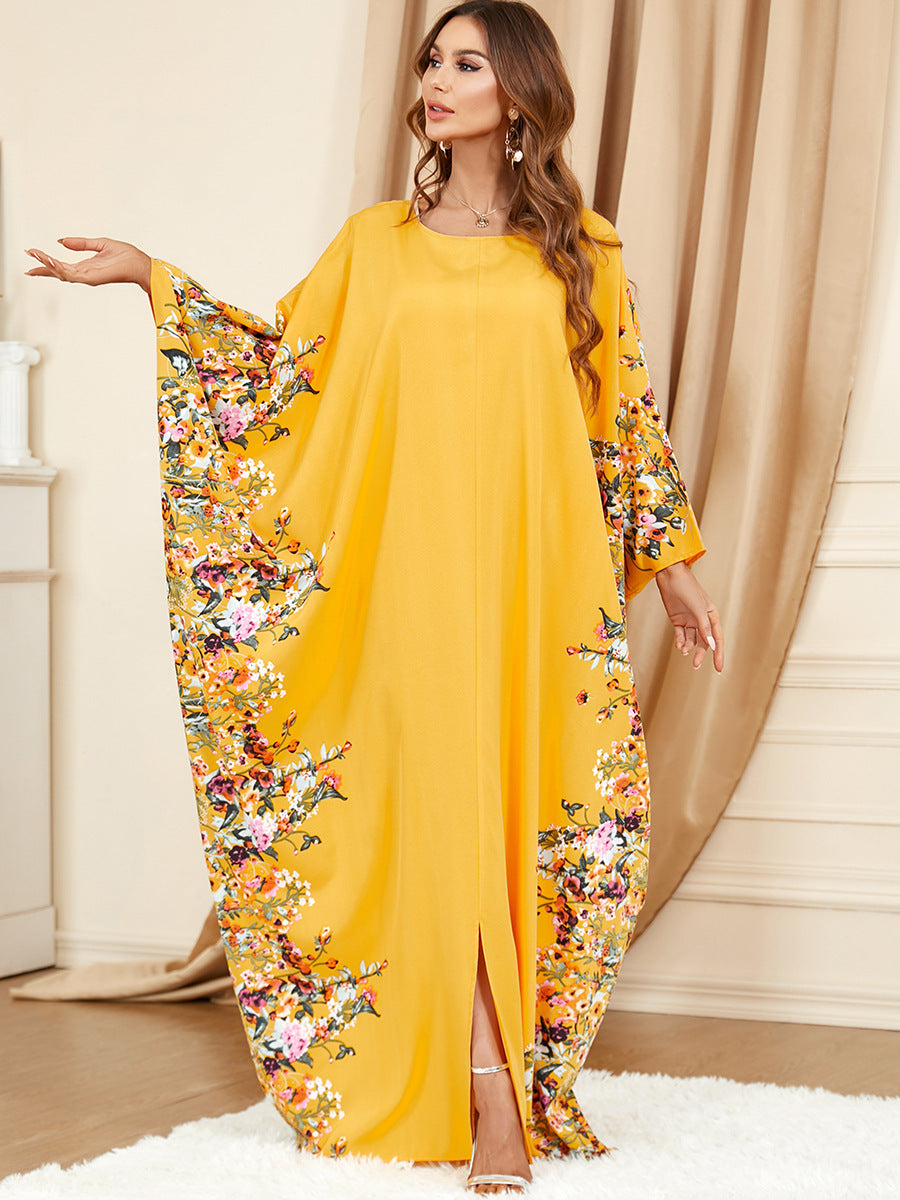Robe jaune à manches chauve-souris grande taille