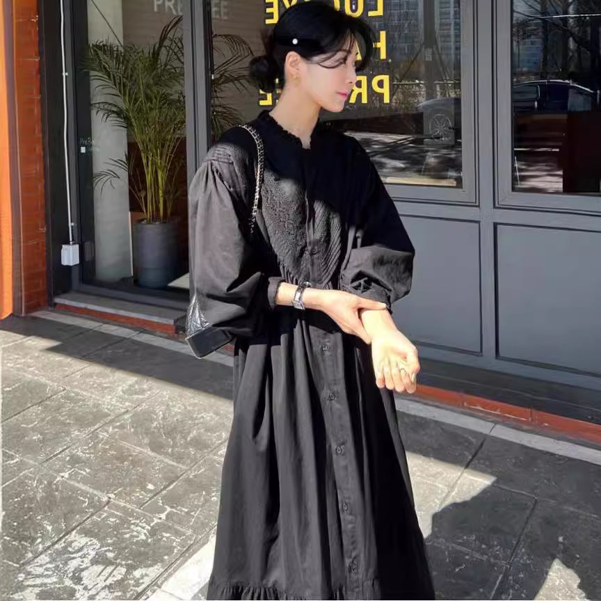 Robe Douce à Col En Dentelle