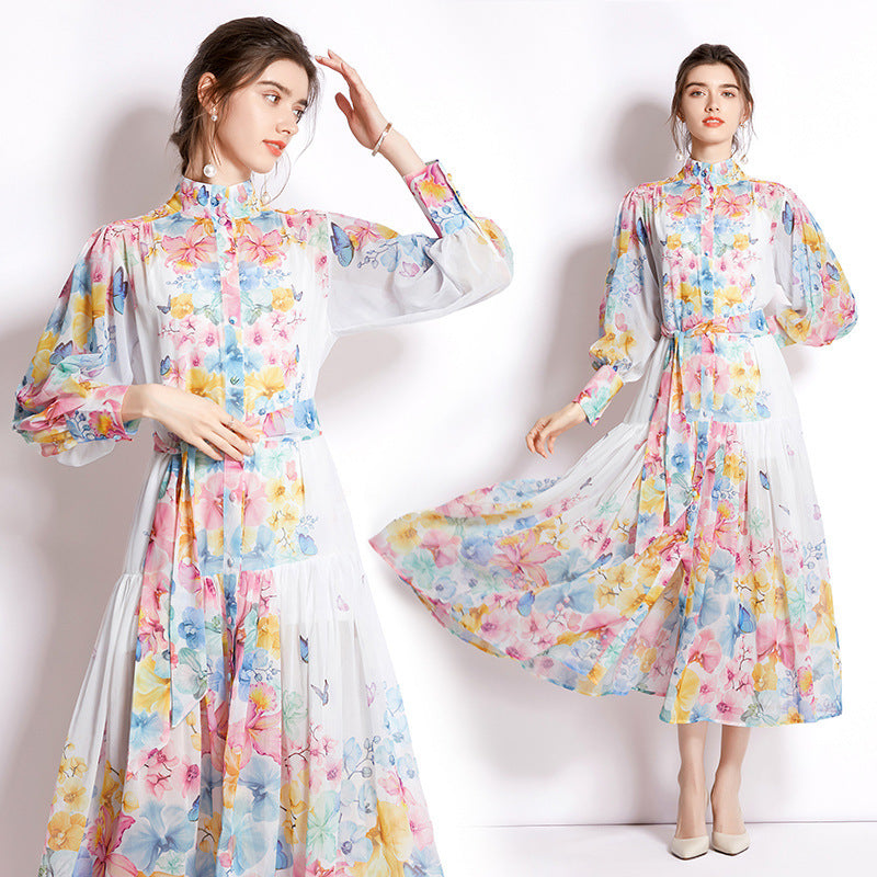 Robe Florale à Manches Lanternes