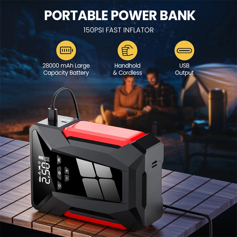 Démarreur et pompe à air portables pour voiture diabétique, 4 en 1, compresseur d'air et booster de banque