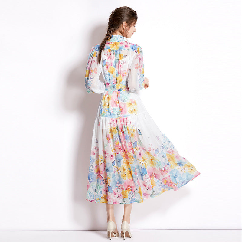 Robe Florale à Manches Lanternes