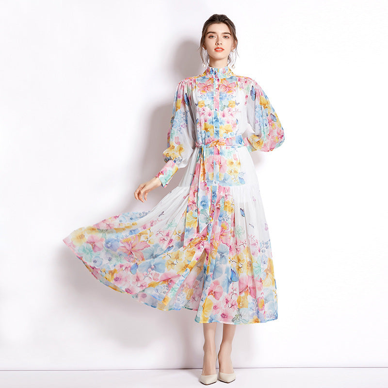 Robe Florale à Manches Lanternes